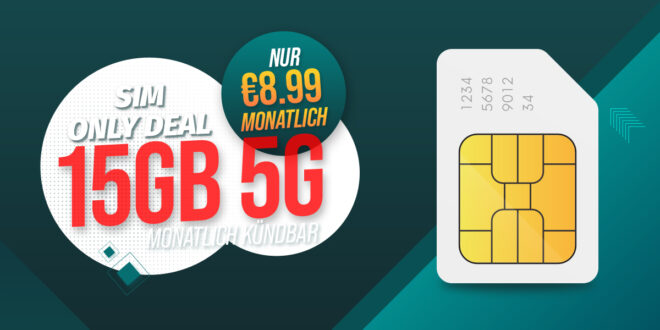 Monatlich kündbar im Vodafone Netz – 15GB 5G/LTE bei Rufnummermitnahme nur 8,99 Euro monatlich – 3 Monate 20% Rabatt auf den Tarifpreis oder 12 Monate 5GB onTOP mit Gutscheincode