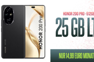 Honor 200 Pro -512GB- für einmalig 29 Euro mit 25GB LTE5G nur 14,99 Euro monatlich