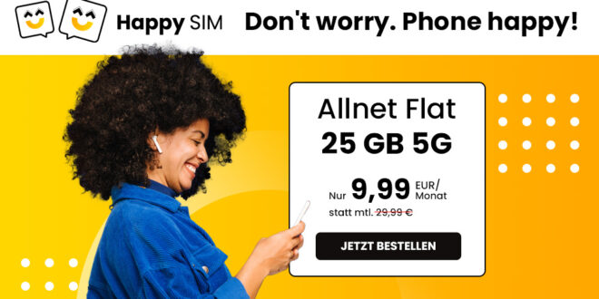 Monatlich kündbar - 25GB 5G Allnet Flatrate nur 9,99 Euro monatlich