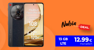 Nubia Focus Pro 5G -256GB- für einmalig 29 Euro mit 13GB LTE & 30 Euro Wechselbonus bei Rufnummermitnahme nur 12,99 Euro monatlich