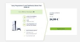 Sony Playstation 5 SLIM Disc Edition PS5 für einmalig 75 Euro mit 25GB 5GLTE Telefonica Allnet Flat & 150€ Bonus bei Rufnummermitnahme nur 24,99 Euro monatlich