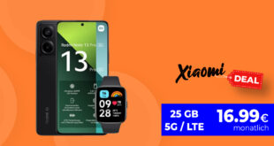 Xiaomi Redmi Note 13 Pro 5G & Redmi Watch 3 Active mit 15GB 5GLTE nur 15,99 Euro monatlich- 25GB nur 16,99 Euro - nur 1 Euro Zuzahlung und kein Anschlusspreis