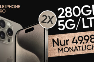 o2 Doppelkartenaktion mit 2x Mobile XL – 2x 280GB LTE/5G für monatlich 49,98 Euro – Apple iPhone 15 Pro -128GB- einmalig nur 1 Euro