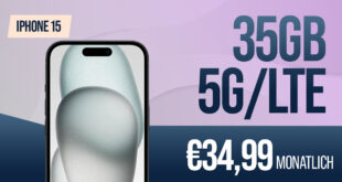 Apple iPhone 15 für einmalig 119 Euro mit 35GB 5GLTE und 200 Euro Wechselbonus bei Rufnummermitnahme nur 34,99 Euro monatlich