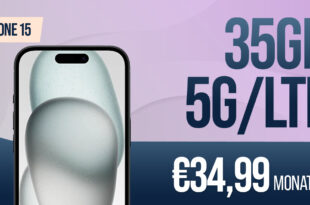 Apple iPhone 15 für einmalig 119 Euro mit 35GB 5GLTE und 200 Euro Wechselbonus bei Rufnummermitnahme nur 34,99 Euro monatlich