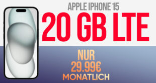 Apple iPhone 15 für einmalig 49 Euro mit 20GB LTE und 100 Euro Wechselbonus bei Rufnummernmitnahme nur 29,99 Euro monatlich