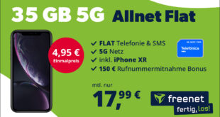 Apple iPhone XR mit 35GB 5GLTE & 150€ Bonus bei Rufnummermitnahme nur 17,99 Euro monatlich