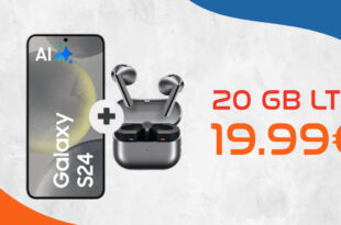 Samsung Galaxy S24 -128GB- und Galaxy Buds3 mit Trade-In Bonus (Einsendung Altgerät) für einmalig 29 Euro (statt 129 Euro) mit 20GB LTE und 50€ Wechselbonus bei Rufnummermitnahme nur 19,99 Euro monatlich