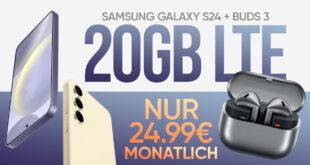 Samsung Galaxy S24 & Galaxy Buds 3 für einmalig 1 Euro mit 20GB LTE und 50 Euro Wechselbonus bei Rufnummernmitnahme nur 24,99 Euro monatlich