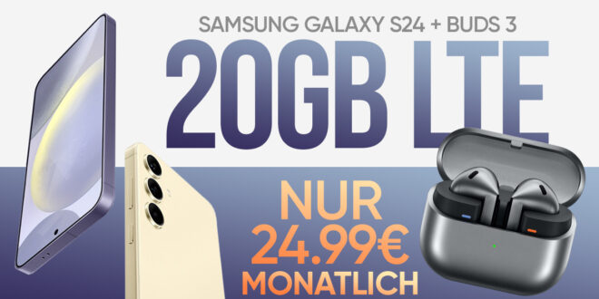 Samsung Galaxy S24 & Galaxy Buds 3 für einmalig 1 Euro mit 20GB LTE und 50 Euro Wechselbonus bei Rufnummernmitnahme nur 24,99 Euro monatlich