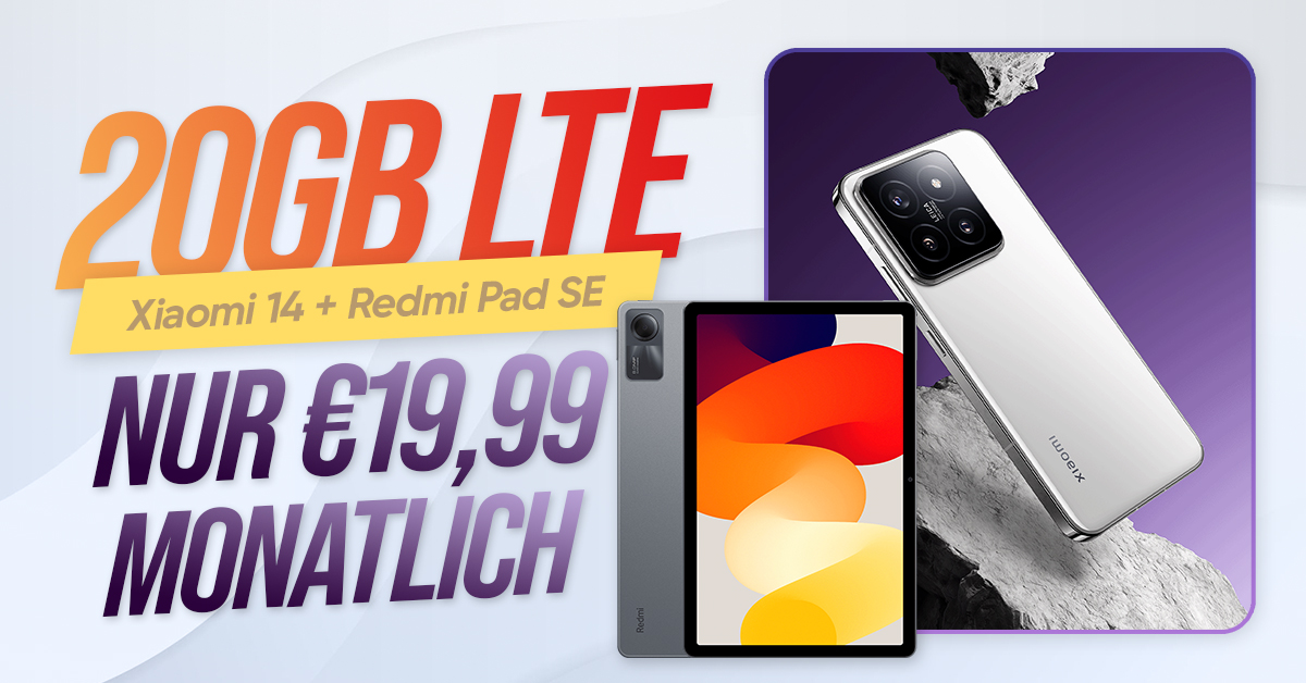 Xiaomi 14 & Redmi Pad SE 8,6 für einmalig 79 Euro mit 20GB LTE und 50 Euro Wechselbonus bei Rufnummernmitnahme nur 19,99 Euro monatlich