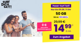 monatlich kündbar - 5G 50GB bis zu 100 MBits nur 14,99 Euro monatlich