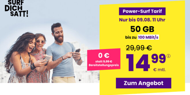 monatlich kündbar - 5G 50GB bis zu 100 MBits nur 14,99 Euro monatlich