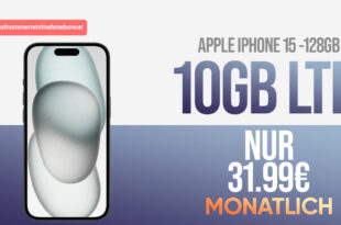 Apple iPhone 15 für einmalig 179 Euro mit 10GB LTE5G und 150 Euro Wechselbonus bei Rufnummermitnahme nur 31,99 Euro monatlich