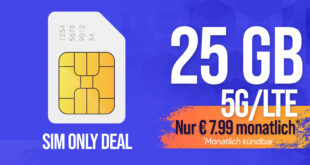 Monatlich kündbar - 25GB 5GLTE nur 7,99 Euro - 50GB 5GLTE nur 11,99 - 140GB 5GLTE nur 19,99 Euro und 280GB 5GLTE nur 24,99 Euro monatlich