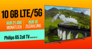 Philips Smart LED TV 65Zoll 65PUS7608-12 mit 10GB 5GLTE nur 21,49 Euro monatlich - nur 1 Euro Zuzahlung und kein Anschlusspreis