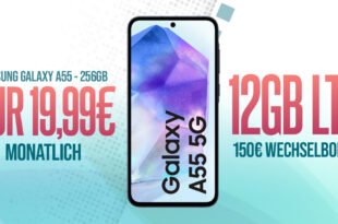 Samsung Galaxy A55 -256GB- für einmalig 69 Euro mit 12GB LTE und 150 Euro Bonus bei Rufnummermitnahme nur 19,99 Euro monatlich