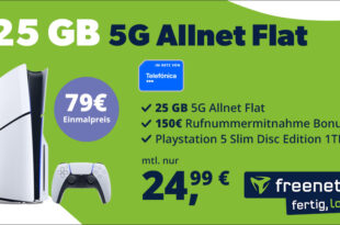 Sony Playstation 5 PS5 für einmalig 79 Euro mit Allnet Flat 25GB 5GLTE und 150€ Bonus für Rufnummermitnahme nur 24,99 Euro monatlich