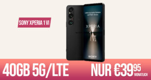 Sony Xperia 1 VI für einmalig 99 Euro mit 40GB 5GLTE und 50 Euro Wechselbonus bei Rufnummermitnahme nur 39,95 Euro monatlich