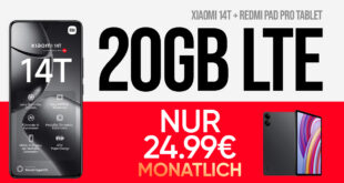 Xiaomi 14T -512GB- & Redmi Pad Pro für einmalig 79 Euro mit 20GB LTE und 50€ Wechselbonus bei Rufnummermitnahme nur 24,99 Euro monatlich