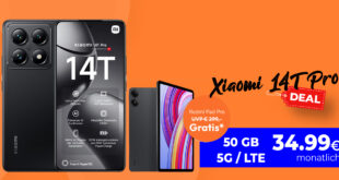 Xiaomi 14T Pro -1TB- & Redmi Pad Pro für einmalig 49,95 Euro mit 50GB 5GLTE nur 34,99 Euro monatlich