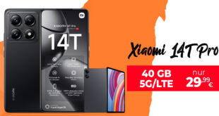 Xiaomi 14T Pro -512GB- & Redmi Pad Pro Tablet für einmalig 49,99 Euro mit 40GB 5G/LTE nur 29,99 Euro monatlich – kein Anschlusspreis