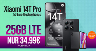 Xiaomi 14T Pro -512GB- & Redmi Pad Pro mit 25GB LTE und 50€ Wechselbonus bei Rufnummermitnahme nur 34,99 Euro monatlich