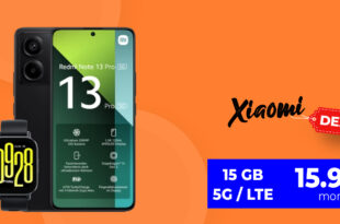 Xiaomi Redmi Note 13 Pro 5G & Redmi Watch 5 Active mit 15GB 5G/LTE nur 15,99 Euro monatlich- 25GB nur 16,99 Euro – nur 1 Euro Zuzahlung und kein Anschlusspreis