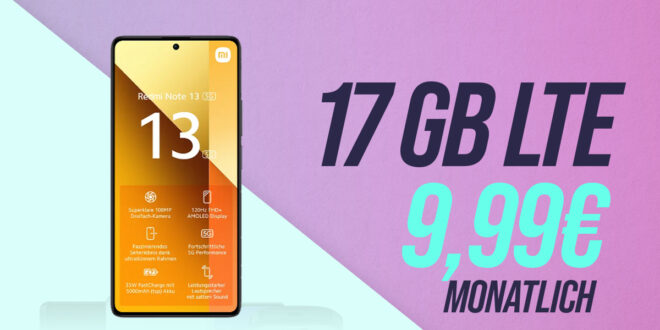 Xiaomi Redmi Note 13 5G für einmalig 39 Euro mit 17GB 5GLTE nur 9,99 Euro monatlich