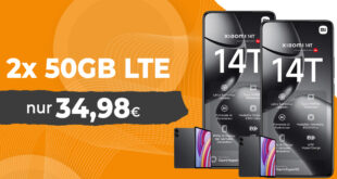 2x Xiaomi 14T -512GB- & 2x Redmi Pad Pro für einmalig 199 Euro mit 2x 50GB 5GLTE nur 34,98 Euro monatlich