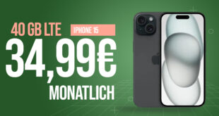 Apple iPhone 15 für einmalig 99 Euro mit 40GB LTE und 50 Euro Wechselbonus bei Rufnummernmitnahme nur 34,99 Euro monatlich