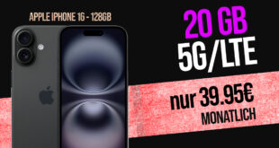 Apple iPhone 16 für einmalig 249,95 Euro (+AG 39,95€) mit 20 GB 5GLTE nur 39,95 Euro monatlich - mit MagentaEINS nur 34,95 Euro monatlich