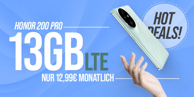 Honor 200 Pro -512GB- für einmalig 49 Euro (+AG 29.99€) mit 13GB LTE und 30 Euro Wechselbonus bei Rufnummernmitnahme nur 12,99 Euro monatlich