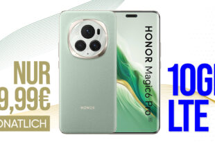 Honor Magic 6 Pro -512GB- für einmalig 159 Euro mit 10GB LTE und 30 Euro Wechselbonus bei Rufnummernmitnahme nur 19,99 Euro monatlich