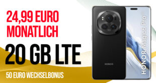 Honor Magic 6 Pro für einmalig 99 Euro mit 20GB LTE und 50 Euro Wechselbonus bei Rufnummermitnahme nur 24,99 Euro monatlich