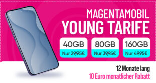 MagentaMobil Young Tarife mit doppeltem Datenvolumen und 12 Monate je 10 Euro monatlichen Rabatt