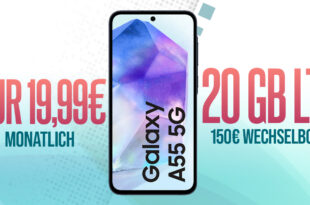 Samsung Galaxy A55 -256GB- mit 20GB LTE und 150€ Bonus bei Rufnummernmitnahme nur 19,99 Euro monatlich