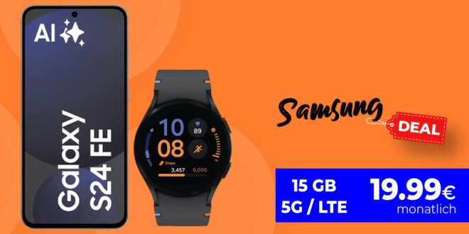 Samsung Galaxy S24 FE & Galaxy Watch FE für einmalig 49 Euro (+AG 39.99 Euro) mit 15GB 5GLTE nur 19.99 Euro monatlich