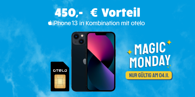 24StundenDeal – Apple iPhone 13 für einmalig 69 Euro mit 30GB 5GLTE & 50 Euro Wechselbonus bei erfolgreicher Rufnummernmitnahme nur 19.99 Euro monatlich