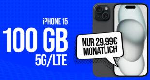 Apple iPhone 15 für einmalig 79 Euro (+AG 39.99€) mit 100GB 5GLTE nur 29.99 Euro monatlich