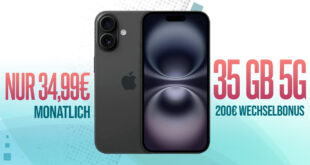 Apple iPhone 16 -128GB- für einmalig 279 Euro (+AG 39.99€) mit 35GB 5GLTE und 200 Euro Wechselbonus bei Rufnummernmitnahme nur 34.99 Euro monatlich