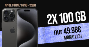 Apple iPhone 16 Pro für einmalig 99 Euro (+AG 39.99€) mit 2x 100GB 5G nur 49.98 Euro monatlich