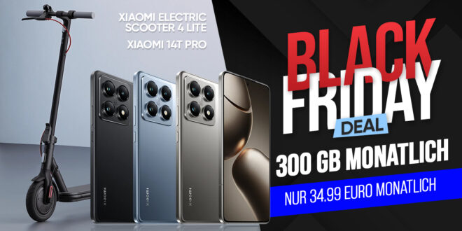 Black Friday Deal - Xiaomi 14T Pro & Xiaomi Electric Scooter 4 Lite für einmalig 1 Euro (+AG 39.99€) mit 300GB nur 34.99 Euro monatlich