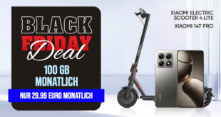 Black Friday Deal - Xiaomi 14T Pro & Xiaomi Electric Scooter 4 Lite für einmalig 79 Euro (+AG 39.99€) mit 100GB nur 29.99 Euro monatlich