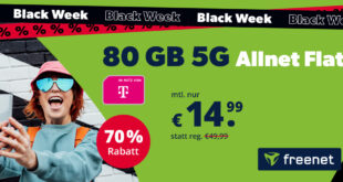 Black Week Deal - 80GB 5G im Telekom Netz für nur 14.99 Euro monatlich - 19.99€ Anschlusspreis