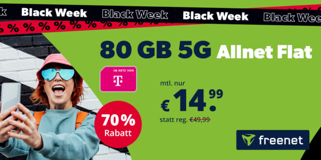 Black Week Deal - 80GB 5G im Telekom Netz für nur 14.99 Euro monatlich - 19.99€ Anschlusspreis