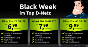 Black Week SIM Only Tarife im Vodafone Netz - 20GB nur 6.99 Euro - 30GB nur 7.99 Euro - 40GB nur 9.99 Euro monatlich