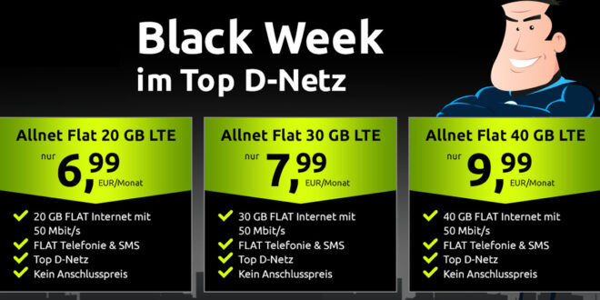 Black Week SIM Only Tarife im Vodafone Netz - 20GB nur 6.99 Euro - 30GB nur 7.99 Euro - 40GB nur 9.99 Euro monatlich