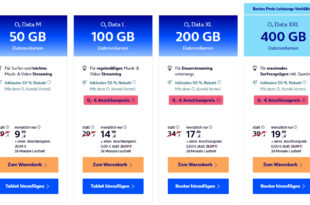 Datentarife für o2 Bestandskunden - 50GB nur 9.99€ - 100GB nur 14.99€ - 200GB nur 17.49€ und 400GB nur 19.99€ monatlich