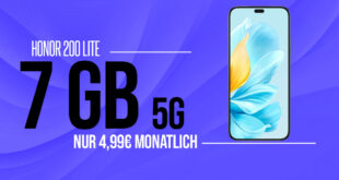 Honor 200 Lite für einmalig 1 Euro (+AG 39.99€) mit 7GB 5G nur 4.99 Euro monatlich